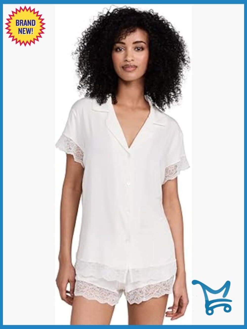 Eberjey Malou Lace Shorts Pajama Set - Short Sleeve, High Rise, Relaxed Fit